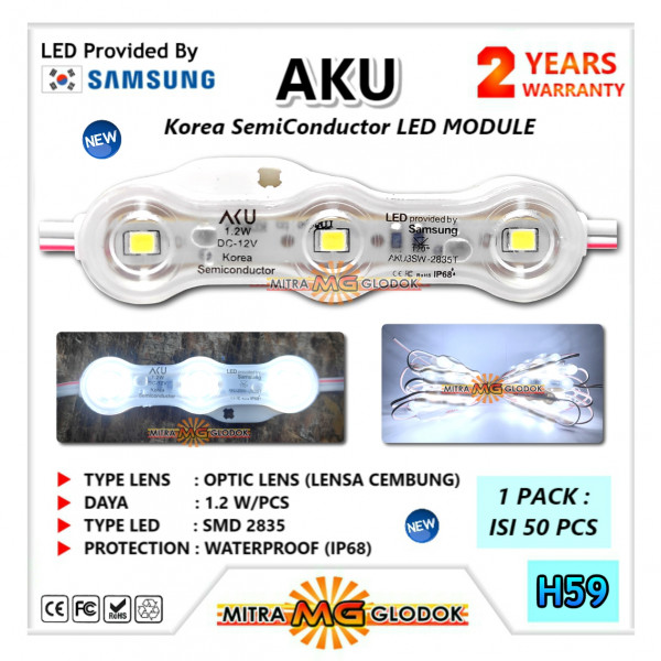 LED Module AKU Samsung Korea SMD 2835 Transparan | 3 Mata - Putih - White